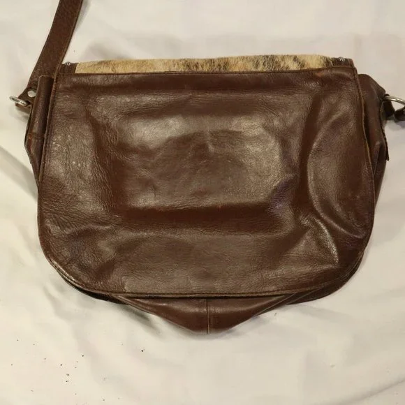 Genuine Leather Cow Hair Cross Studded Accent Shoulder Purse - Picture 6 of 12